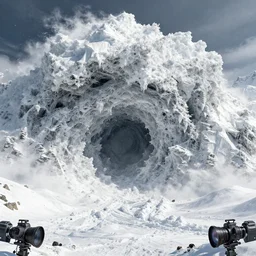 a massive snow avalanche, super wide angle camera, james jean, mucha, yoshitaka amano, photorealistic render, 3 ds max + v - ray, extremely detailed and intricate, epic, cinematic, center composition, elegant, vfx, unreal engine 5, octane render, extremely contrast, extremely sharp lines ar 2 1 : 9 - n 5