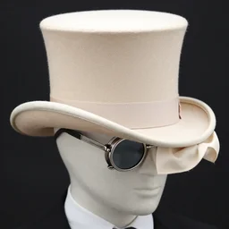 main in beige top hat and silver monocle