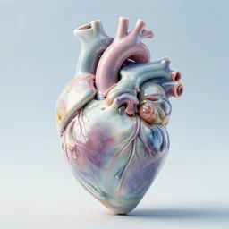 a cybernetic heart made from porcelain, insane reflexions, pastel colored, daylight, peaceful, 8 k, ambient occlusion, sub surface scattering, octane render, symetrical features