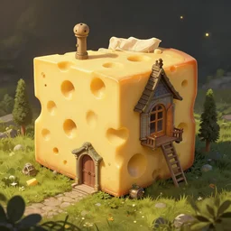 a highly detailed fantasy digital art trending on artstation by andreas rocha of a house made of swiss cheese swiss cheese swiss cheese