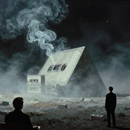 impossible geometry, smoke, liminal space, cassette futurism, cosmic horror, atmospheric haze, film. illustration by edward hopper, norman rockwell. film still, 1 6 mm cinematography