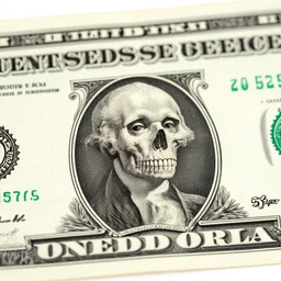 one dollar bill with skull