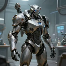 a mech suit working at a lab, diffuse lighting, fantasy, highly detailed, photorealistic, digital painting, artstation, illustration, concept art, smooth, sharp focus, in the style of tom bagshaw