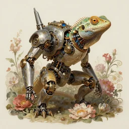 portrait of a lizard, robot steampunk, floral! horizon zero dawn machine, intricate, elegant, highly detailed, ray tracing, digital painting, artstation, concept art, smooth, sharp focus, illustration, art by artgerm and greg rutkowski and alphonse mucha, 8 k