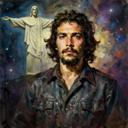young Fidel castro painting by alex grey in the style of cosmic christ by alex grey