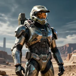 still of master chief from halo in back to the future cinematic wide shot