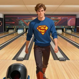 an impolite superhero in a bowling alley, digital illustration, amazing detail, by greg rutkowski and artgerm