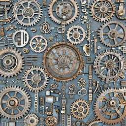 interstellar spacetime dystopía made of bits of data | moods by Beeple toothwu gurney Beksiński | hard surface rendering; 3D realistic materials;cybersteampunk | geometry of various pieces of interconnected rusted metallic radial gears, chains, gizmos, cogs, sprogs | touch of skyblue science fiction fantasy