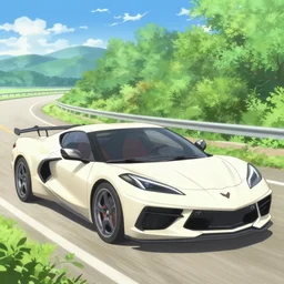 photorealistic corvette on a summer day, anime key visual, digital art, anime screenshot, kyoto animation, makoto shinkai, trending on artstation