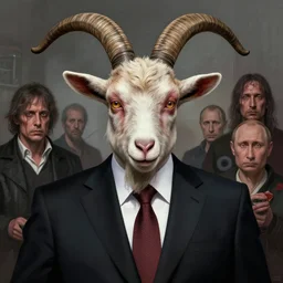vladimir putin is anthropomorphic goat hybrid, face of putin macabre, horror, by donato giancola and greg rutkowski and wayne barlow and zdzisław beksinski, digital art