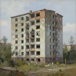 painting by jakub rozalski of abandoned post soviet blocks