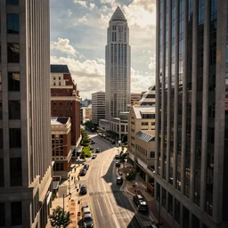 high resolution photo of Uptown Charlotte North Carolina curving inwards in the style of Inception