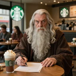 Gandalf draws stares and glares at the busy Starbucks, concept art