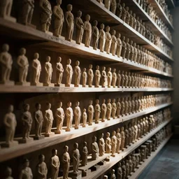 Shelves lined with Humans, texture, directly opposite