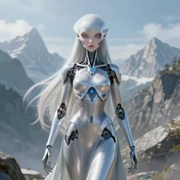 ethereal cybernetic alien princess in the mountains, extremely detailed, sharp focus, wide view, smooth, digital illustration, by james jean, by rossdraws, frank franzzeta, sakimichan