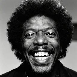 miles davis smiling with 8 rows of sharp pointy teeth and wide eyes