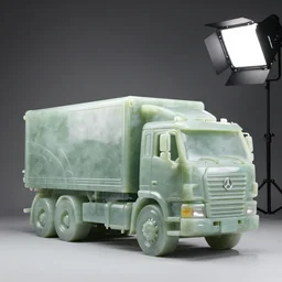 big truck, jade sculpture, studio lighting