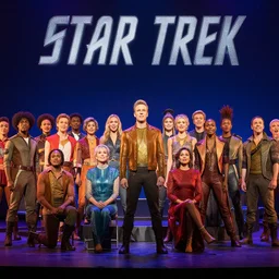 an onstage image from the opening night of the new broadway production star trek the musical. the cast include people of multiple races, ages, and genders. painting by artgerm and greg rutkowski