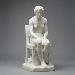 a sculpture of a person sitting on top of a chair, a white marble sculpture by nicola samori, behance, neo - expressionism, marble sculpture, apocalypse art, made of mist