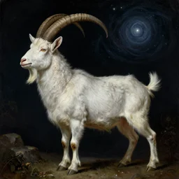 the celestial being the wise goat, fantasy, h.p. lovecraft, highly detailed, by Henry Fuseli, by Francisco de Goya