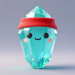 simple, cute, cyan crystal wearing a red cloth strip on top, 4K HD, 3D render