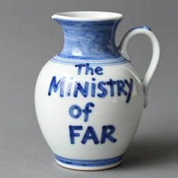 blue - and - white pulp comic book of graham greene's the ministry of fear, found written on a porcelain jug