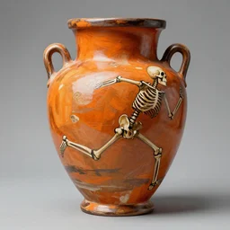 skeletons running,  painted on a roman jar, abstract, orange theme, 8k resolution, sodium light