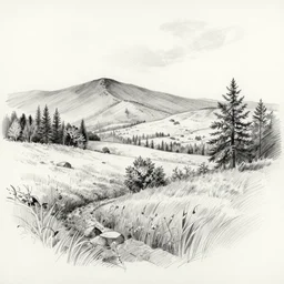 landscape drawing in pencil