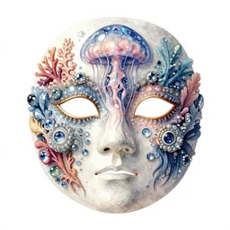 mask, intricate, by beksinski, by ernst haeckel, shiny crystalline, watercolor, jellyfish, coral, feathers, mandelbulb 3 d, fractal flame