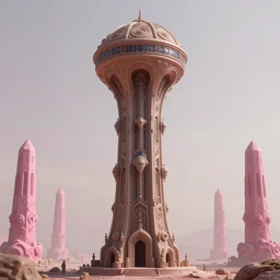 a beautiful and intricate ancient alienmin shaft on a fringe planet with bizarre, pink floating obelisks in the distance, micro details, high detail, hdr, trending on artstation, volumetric lighting, minimalist, 4 k, by chriss foss, by lehr, by simonetti, by godmachine, by bakshi, flat, surrealist