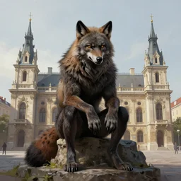 werewolf sitting on lviv city hall, portrait, highly detailed, full body, digital painting, trending on artstation, concept art, sharp focus, illustration, art by artgerm and greg rutkowski and magali villeneuve