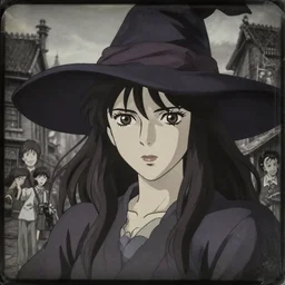 a daguerrotype anime still portrait of a 1 9 4 0's woman's hair witch, finely detailed features, closeup at the faces, perfect art, at an ancient city, gapmoe yandere grimdark, trending on pixiv fanbox, painted by greg rutkowski makoto shinkai takashi takeuchi studio ghibli, akihiko yoshida,