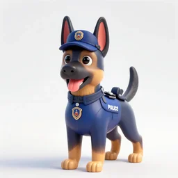 police dog german sheperd, 3 d model, cartoony, unreal engine, 4 k, artstation, dreamworks, ultra quality, blue uniform, badge on collar, pixar, rollerkates