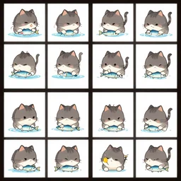 a cat eating fish animation sprite sheet 8 x 8