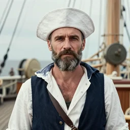 portrait of grizzled sailor on ship deck, coherent! by mariusz lewandowski, by frank frazetta, vibrant color, strong line, minimalism, high contrast