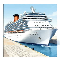a enormous cruise ship parked in a port, manga panel