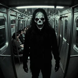ominous grainy surveillance photo still of scary monster in style of silent hill, gantz, junji ito, inside toronto subway