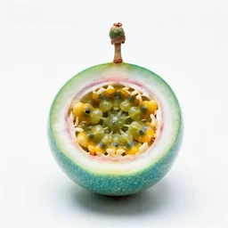 turquoise passion fruit, high detail macro photography, isolated on a pure white background, centered, entire object in frame, sharp focus, soft studio lighting