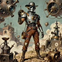 ( ( ( ( ( 1 9 5 0 s pulp science fiction magazine cover art steampunk space inventer adventure robot explorer costume. muted colors. ) ) ) ) ) by jean - baptiste monge!!!!!!!!!!!!!!!!!!!!!!!!!!!!!!