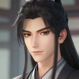 headshot portrait of Wei Wuxian, anime character, beautiful detail, artstationhd, artgerm, WLOP, long hair, black hair, official artwork, trending on artstation