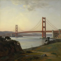 san francisco bay in the style of hudson river school of art, oil on canvas