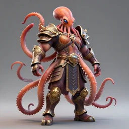 full body frontview portrait of powerful warrior in octopus armour, designed in blender, 4 k hd, octane render, intricate and highly detailed, coloured with lots of colour, posing