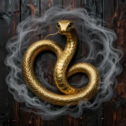 concept art of an ouroboro, endless snake, made of gold, on a dark wood background, surrounded by spirals of fog, grimy, gritty, trending on artstation, award winning painting, close portrait, cgi, art by david cronenberg and chris cunningham