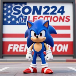 sonic the hedgehog being used in a 2 0 2 4 election ad for the united states, 8 k, cartoon