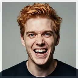 a portrait of an unhinged man with ginger hair, by ross tran