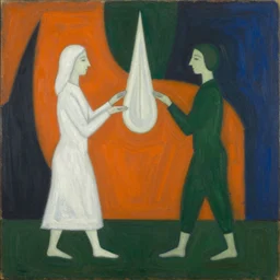 born under a bad sign, good luck and trouble are my only friends, colors orange, white!!, dark green, dark blue, abstract oil painting by leonora carrington, by max ernst