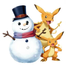 snowman digimon yugioh pokemon creature by shaun tan, style of yoshitaka amano