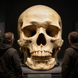 archeologists discovering the skull of a giant. Award winning photography. 15mm lens