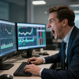 stock broker screaming at his screen
