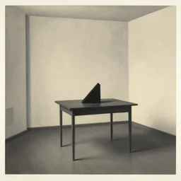 an empty room with a black object sitting on a table by marcel duchamp, archival pigment print, 1 9 2 0, academic art, conceptual art